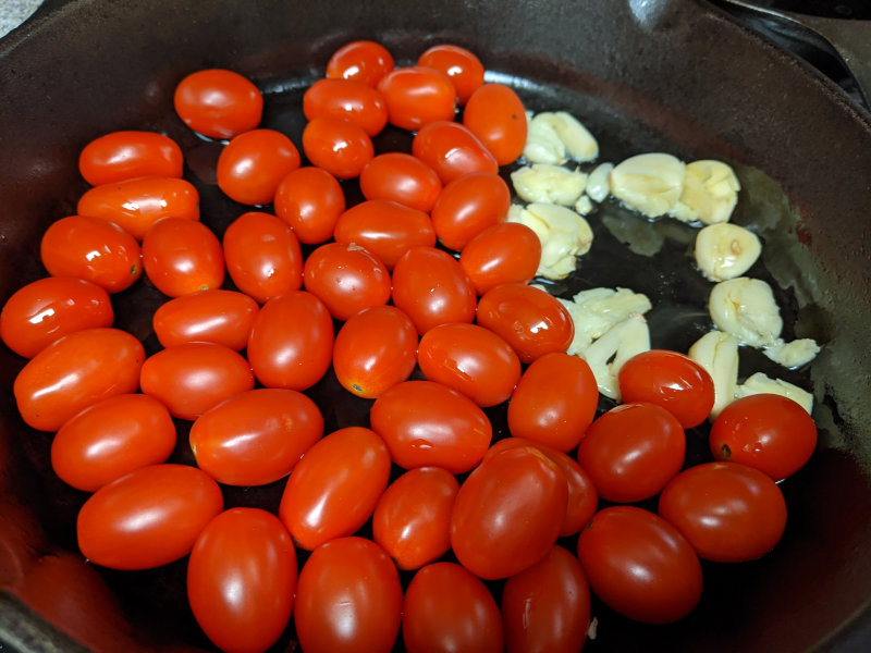 Vegan roasted cherry tomato pasta in under 30 min! - Plateful of veggies