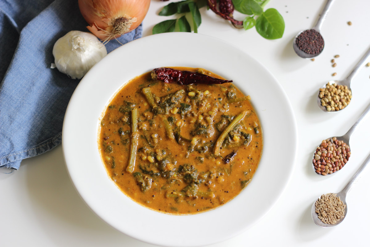 Malabar spinach curry | basale soppu sambar