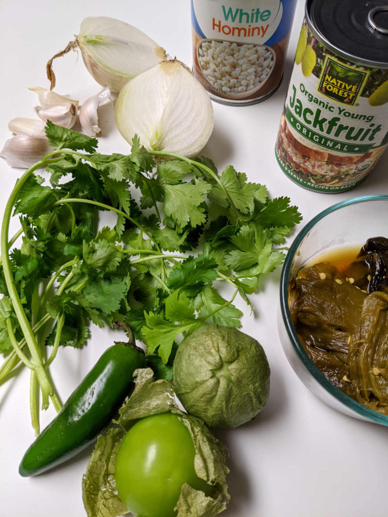 ingredients for vegan pozole verde