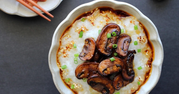 Vegan instant pot congee with mushrooms