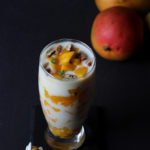 yogurt parfait with mangoes, jalapenos, nuts.